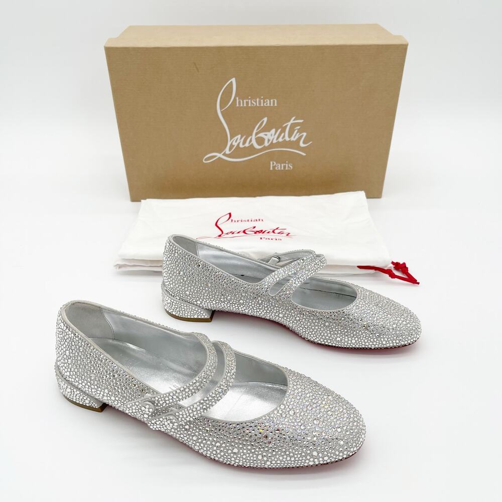 Christian Louboutin Sweet Jane Silver Strass Crystal Ballerina Flats EU 37.5